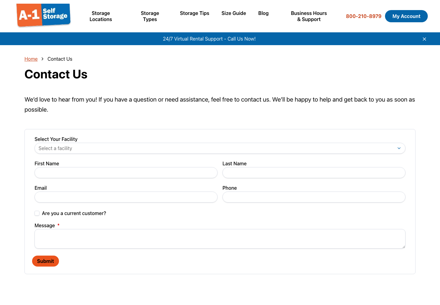 A-1 Self Storage official public support page used to verify this cancellation guide