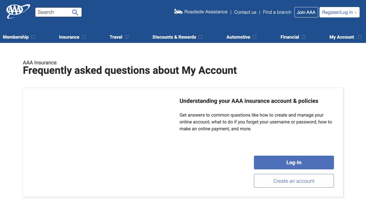 AAA Insurance account FAQ and policy-management page