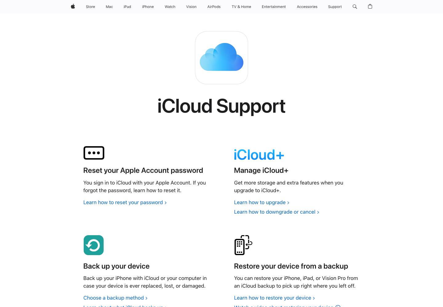 Apple iCloud Plus official public support page used to verify this cancellation guide