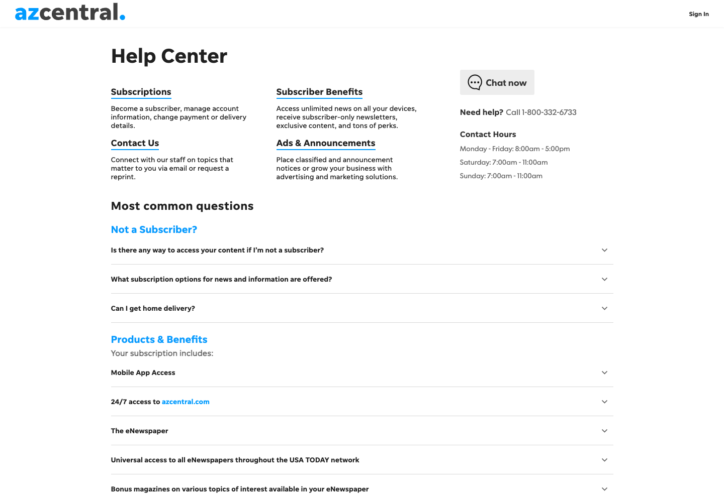 Arizona Republic official public support page used to verify this cancellation guide