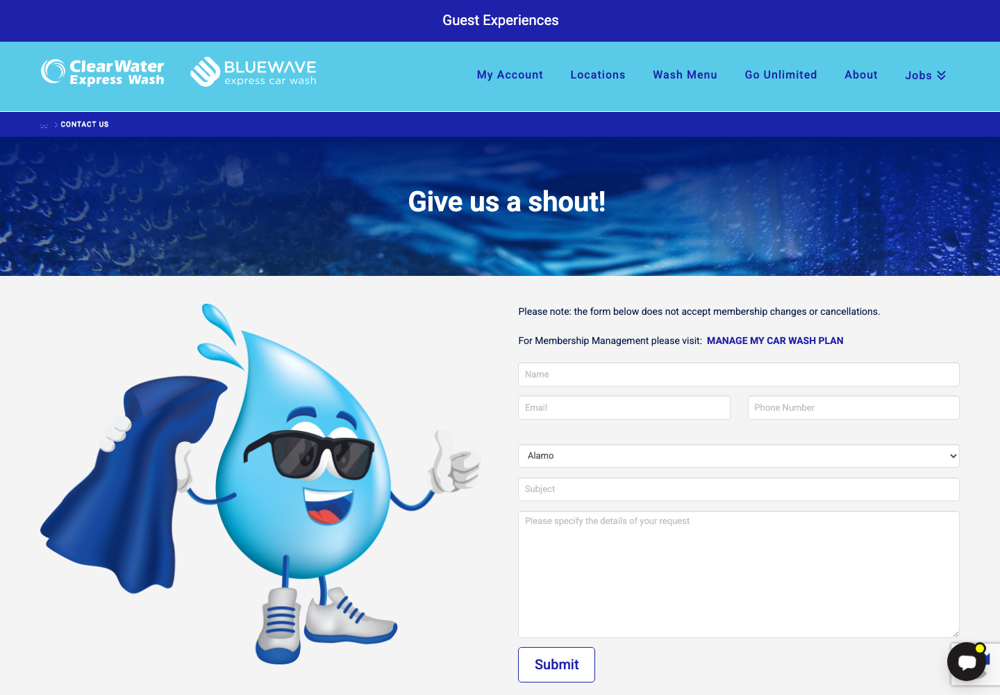 BlueWave Express Car Wash official public support page used to verify this cancellation guide