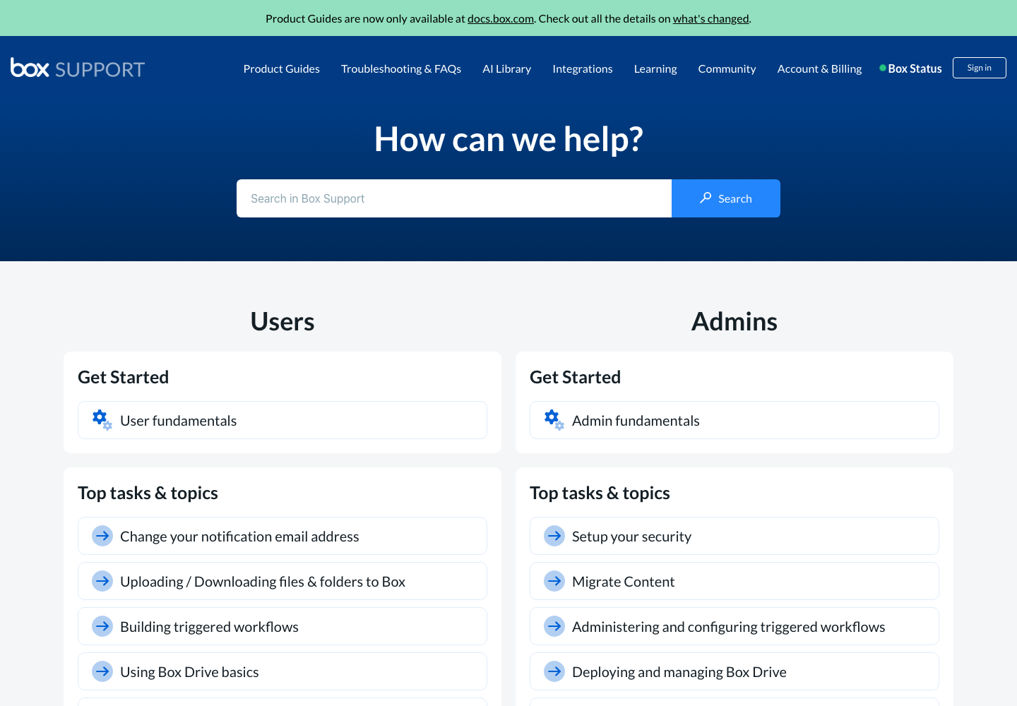 Box Business official public support page used to verify this cancellation guide