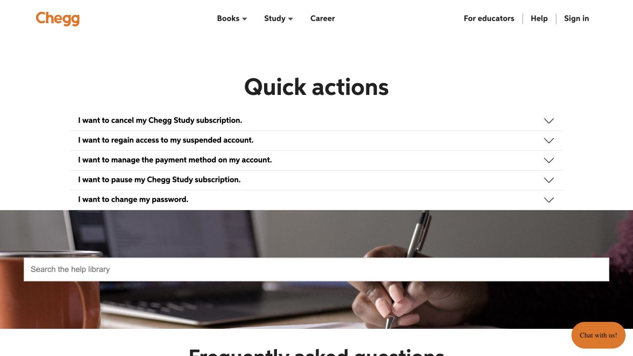 Chegg official cancel-subscription support action
