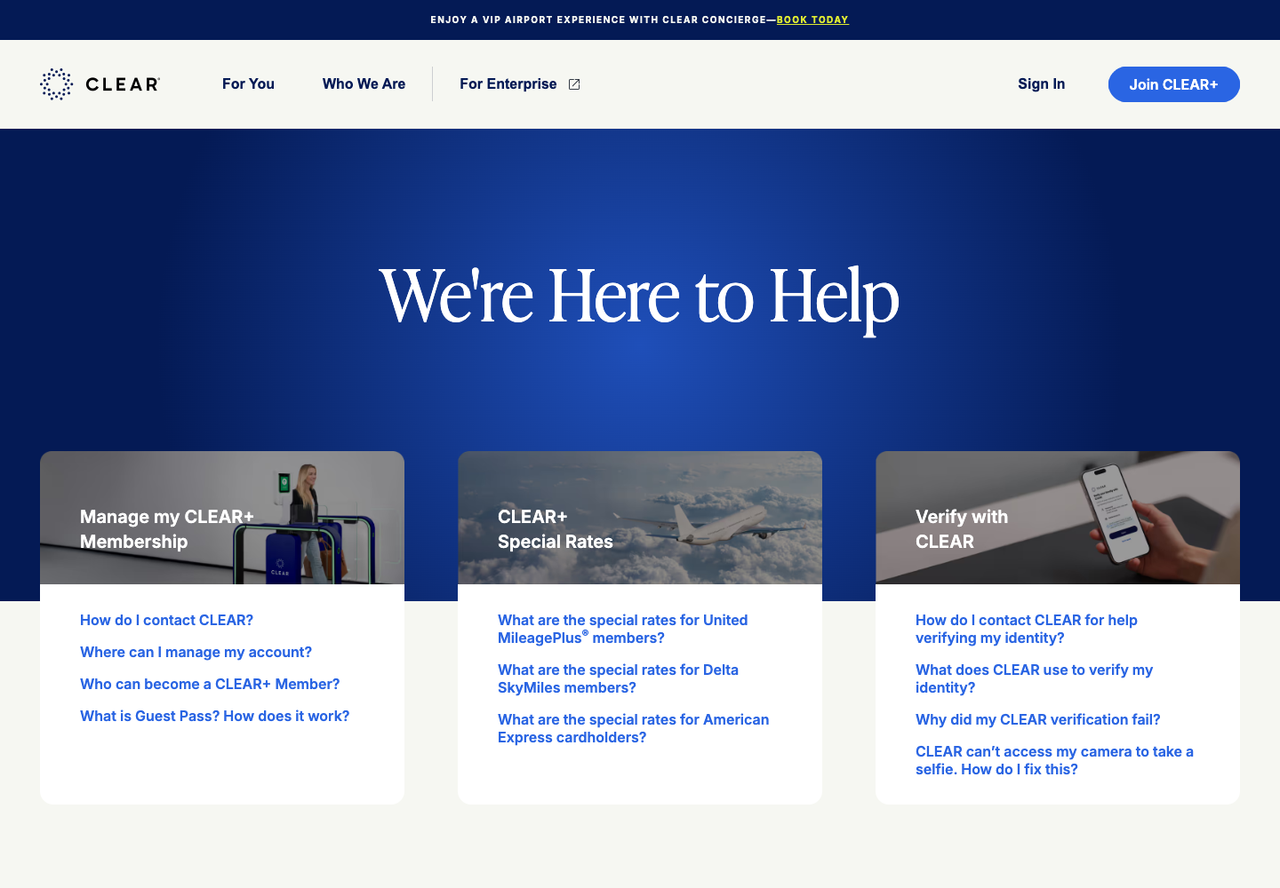 CLEAR Sports Membership official public support page used to verify this cancellation guide