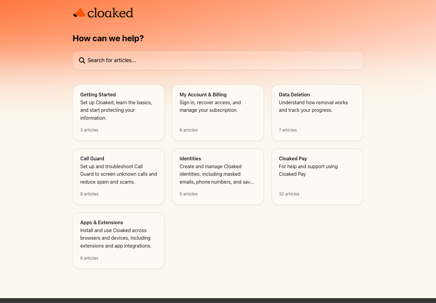 Cloaked Data Removal official public support page used to verify this cancellation guide