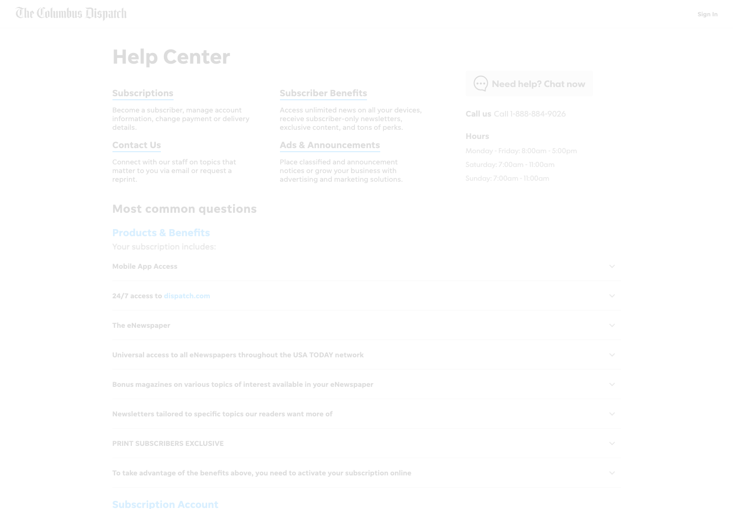 Columbus Dispatch official public support page used to verify this cancellation guide