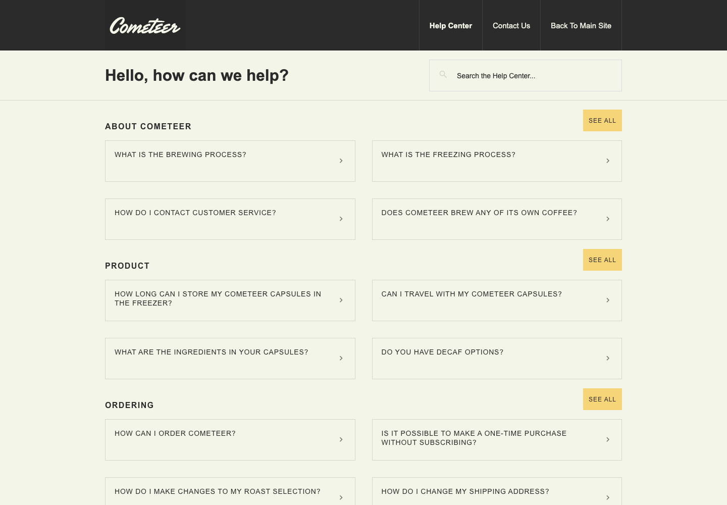 Cometeer official public support page used to verify this cancellation guide
