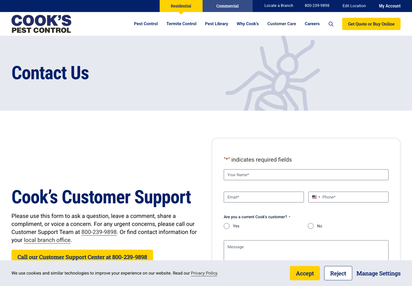 Cook's Pest Control official public support page used to verify this cancellation guide