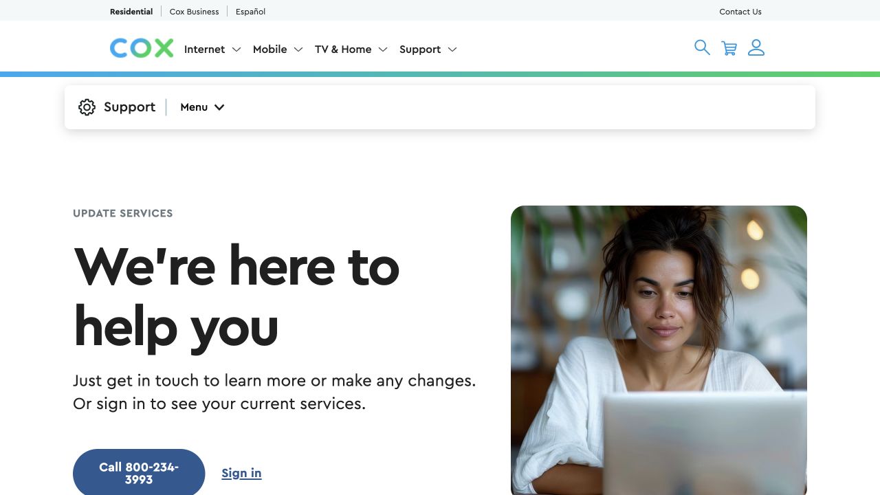 Cox official cancel-service page with contact and sign-in routes