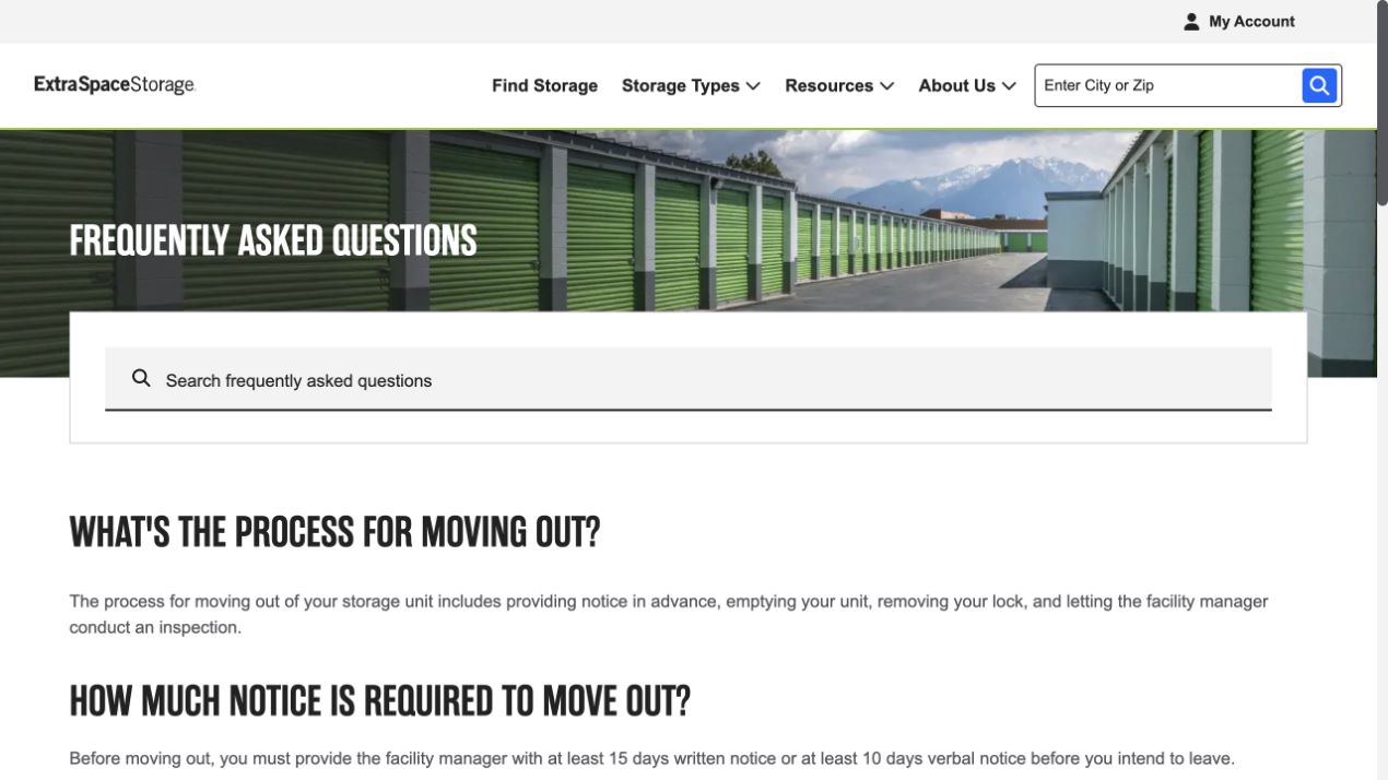Extra Space Storage official move-out notice instructions