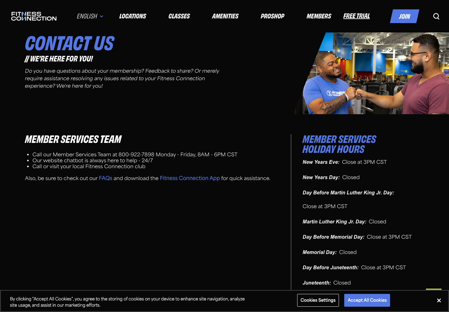 Fitness Connection official public support page used to verify this cancellation guide