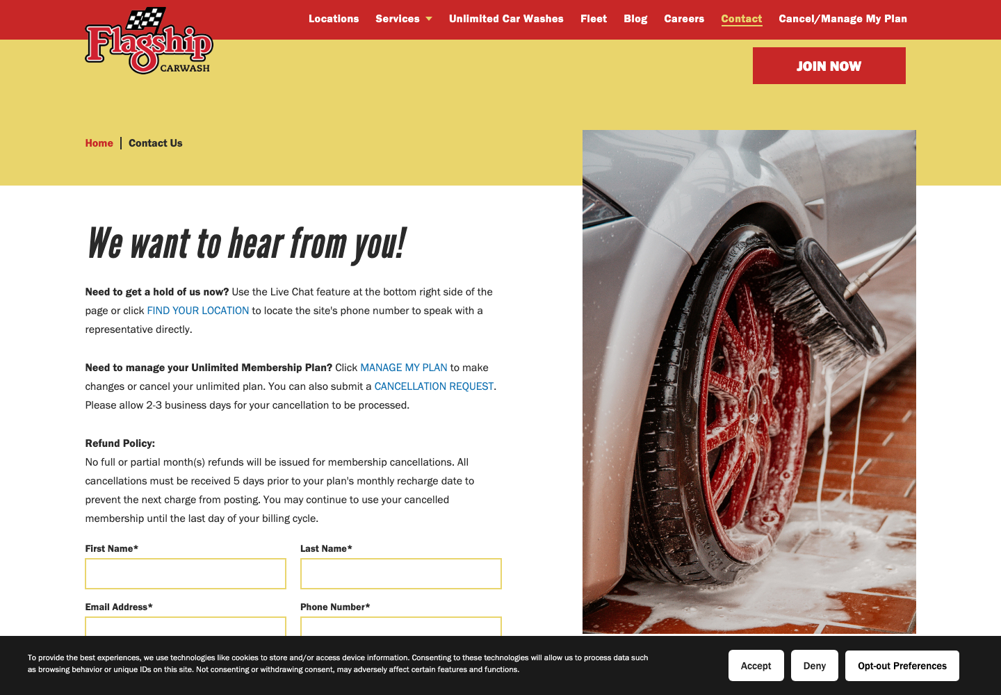 Flagship Carwash official public support page used to verify this cancellation guide