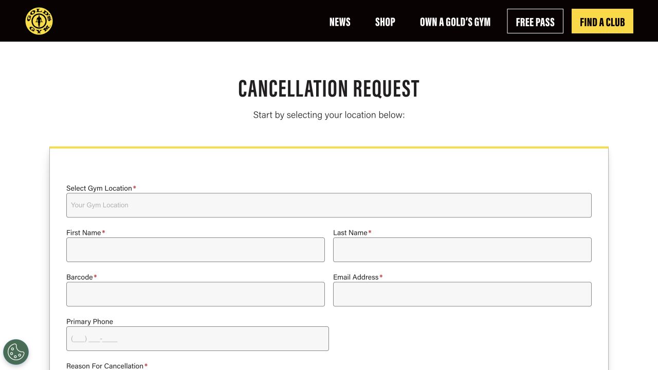Gold's Gym public cancellation-request form