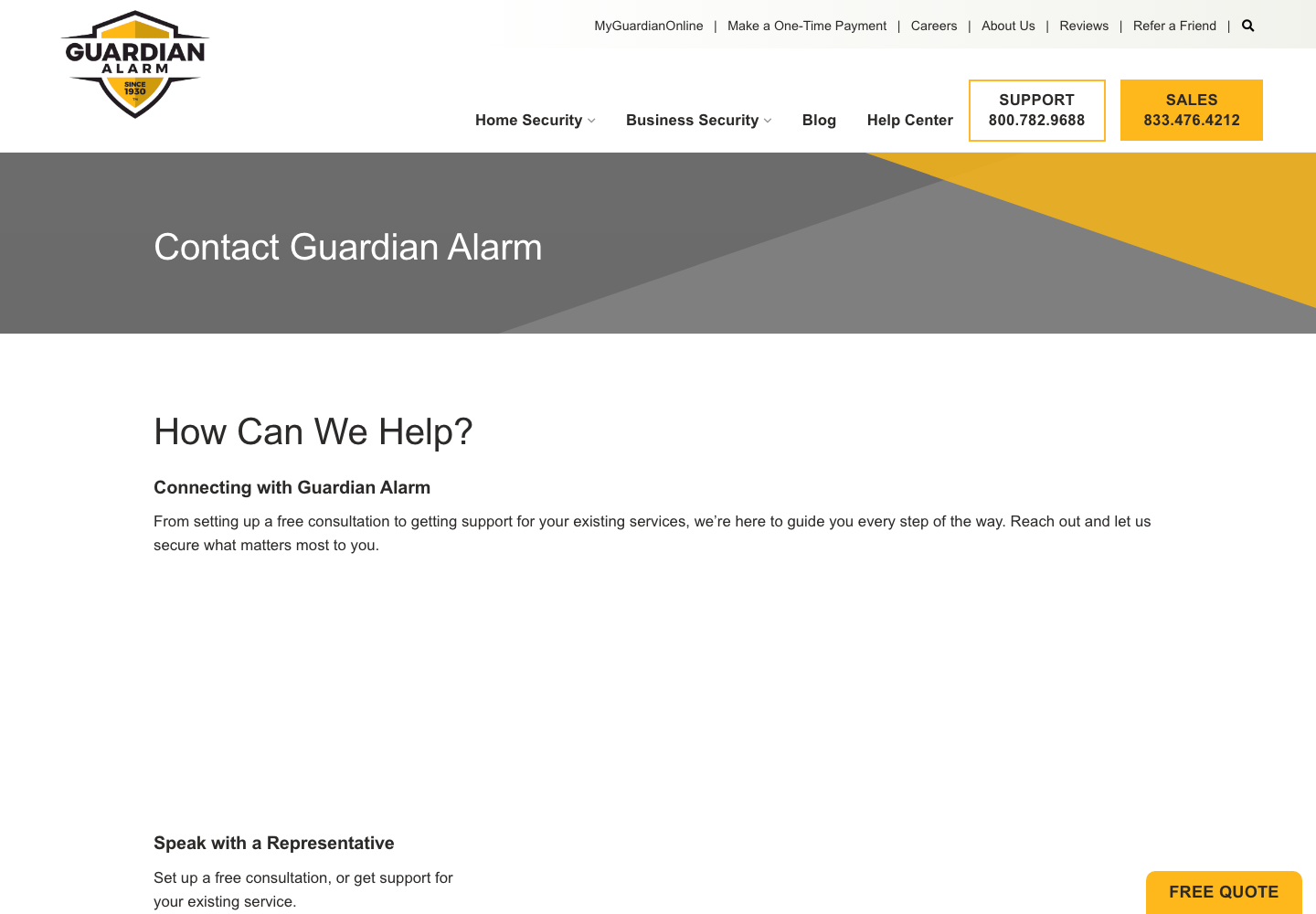 Guardian Alarm official public support page used to verify this cancellation guide