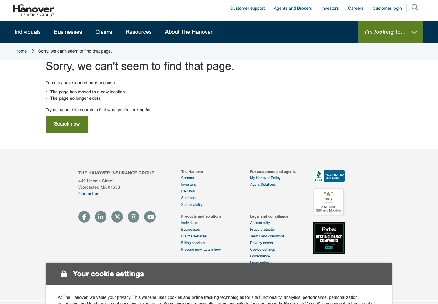 The Hanover Insurance official public support page used to verify this cancellation guide