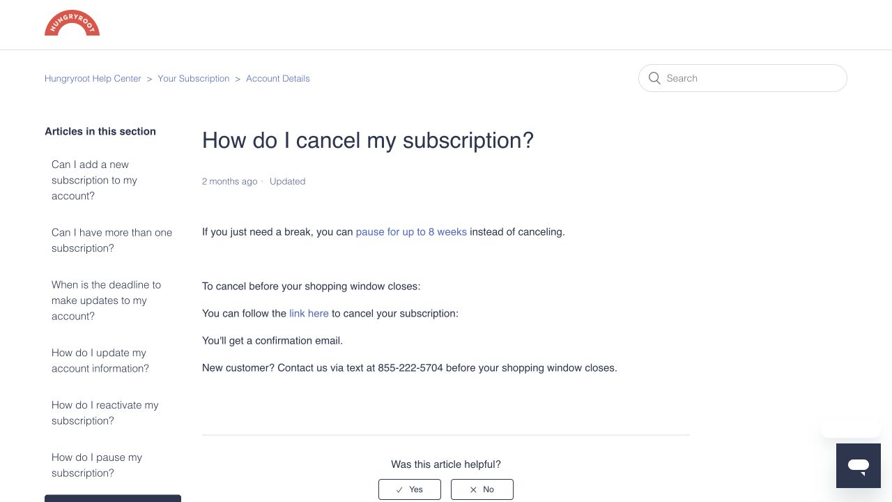 Hungryroot official cancellation deadline and account steps