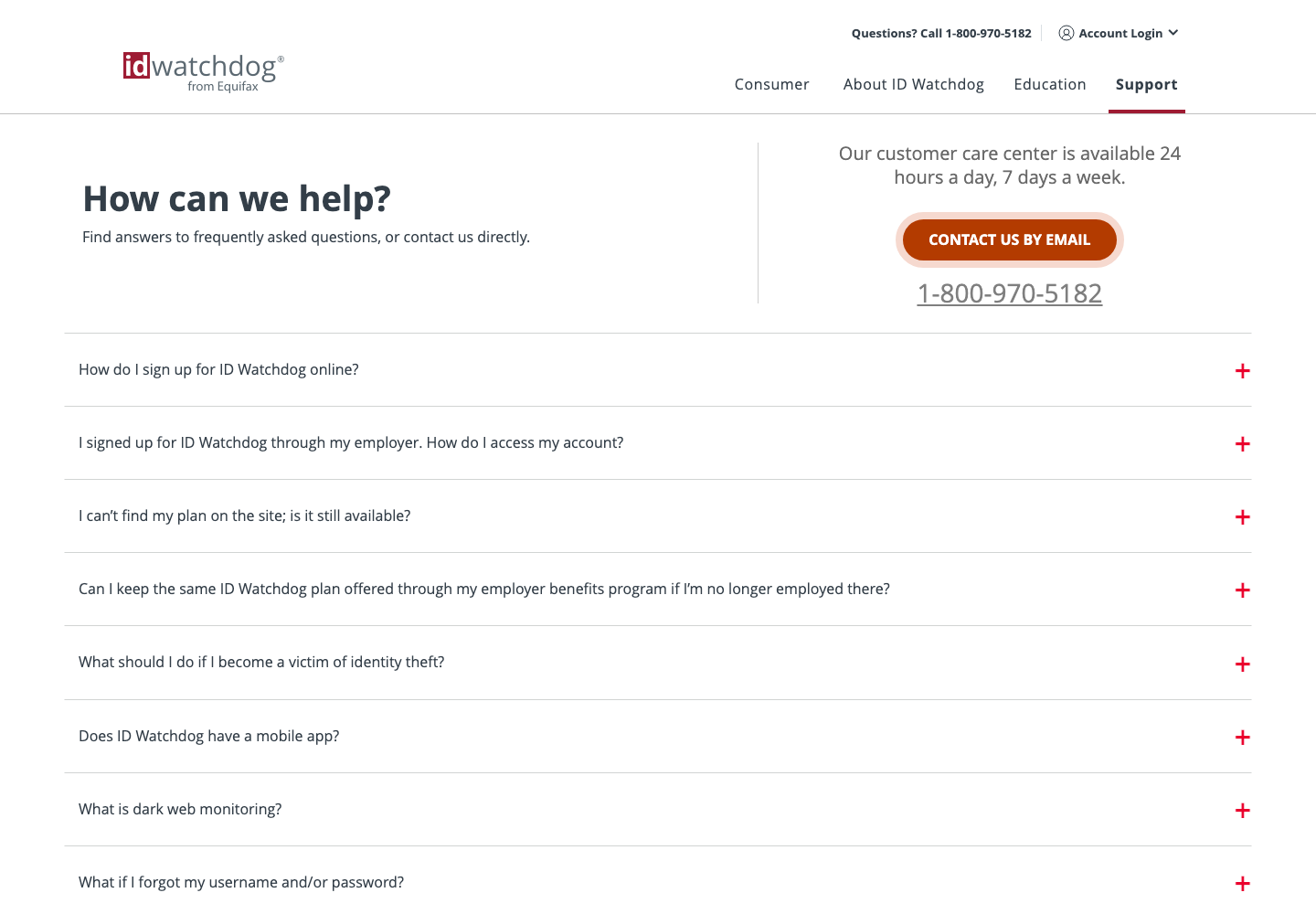 ID Watchdog official public support page used to verify this cancellation guide