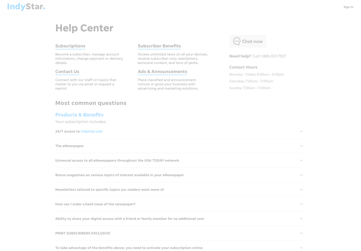 Indianapolis Star official public support page used to verify this cancellation guide