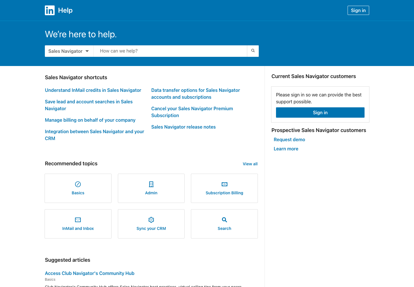 LinkedIn Sales Navigator official public support page used to verify this cancellation guide
