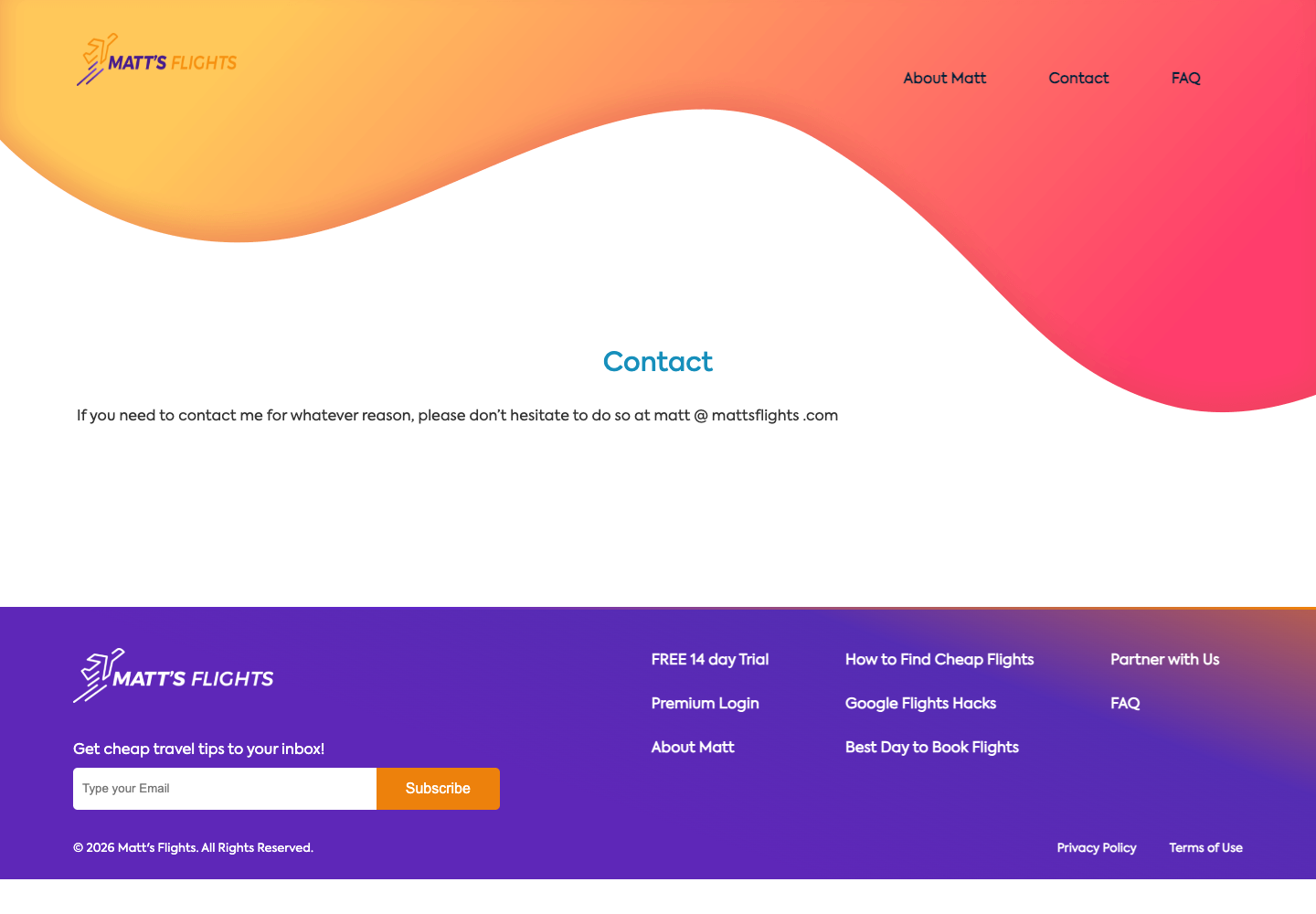 Matt's Flights Premium official public support page used to verify this cancellation guide