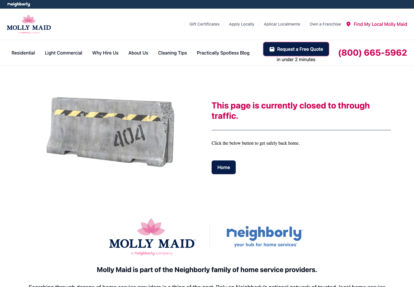 Molly Maid official public support page used to verify this cancellation guide
