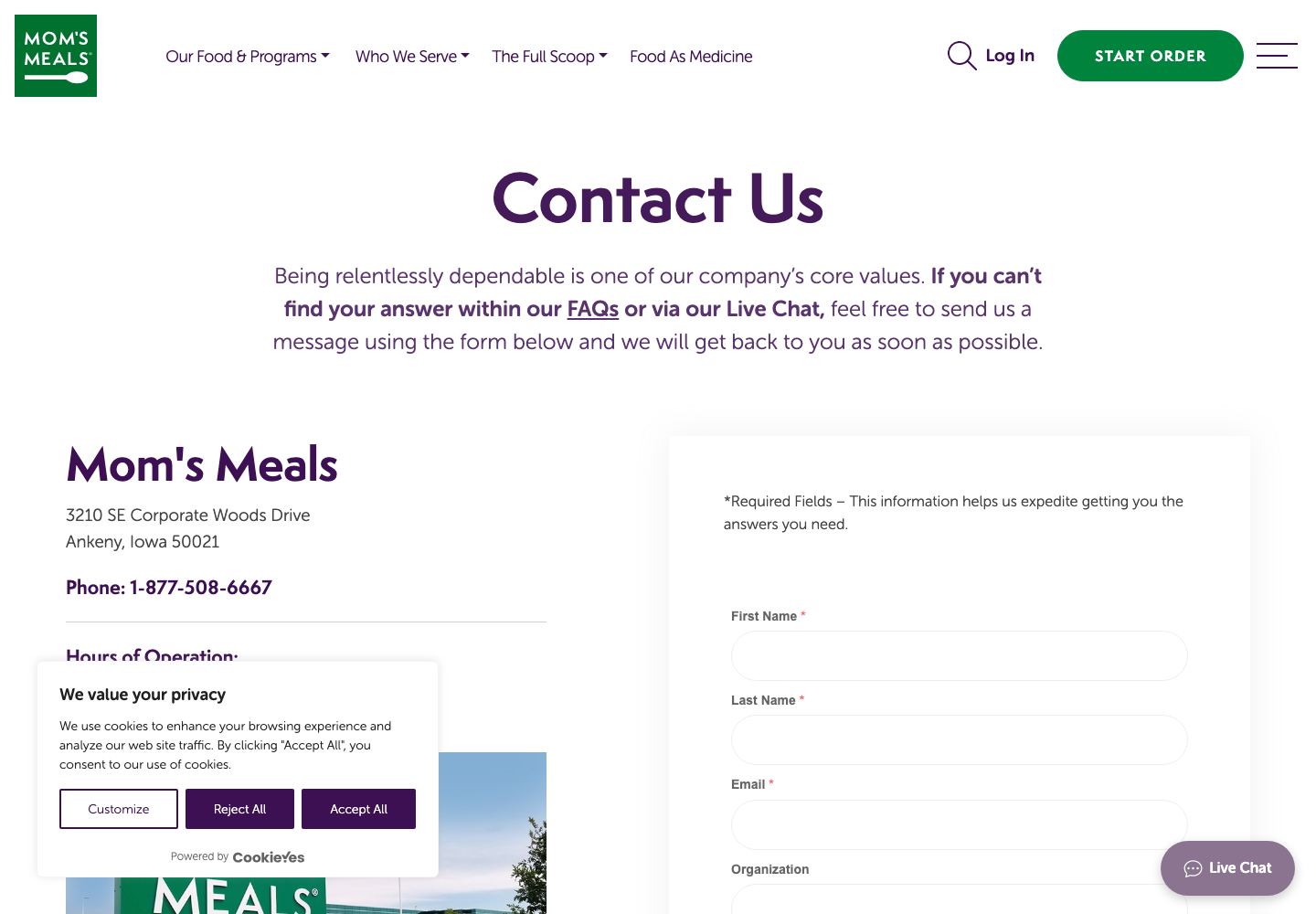 Mom's Meals official public support page used to verify this cancellation guide