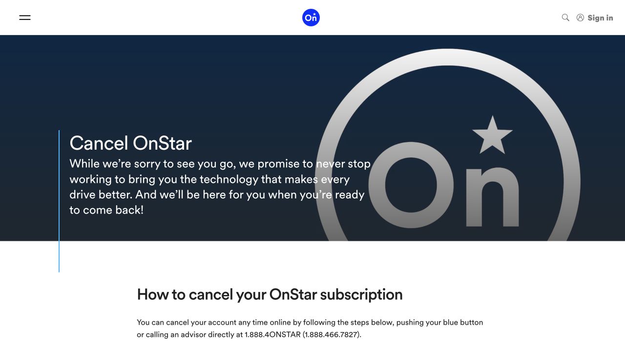 OnStar official cancellation instructions and support number