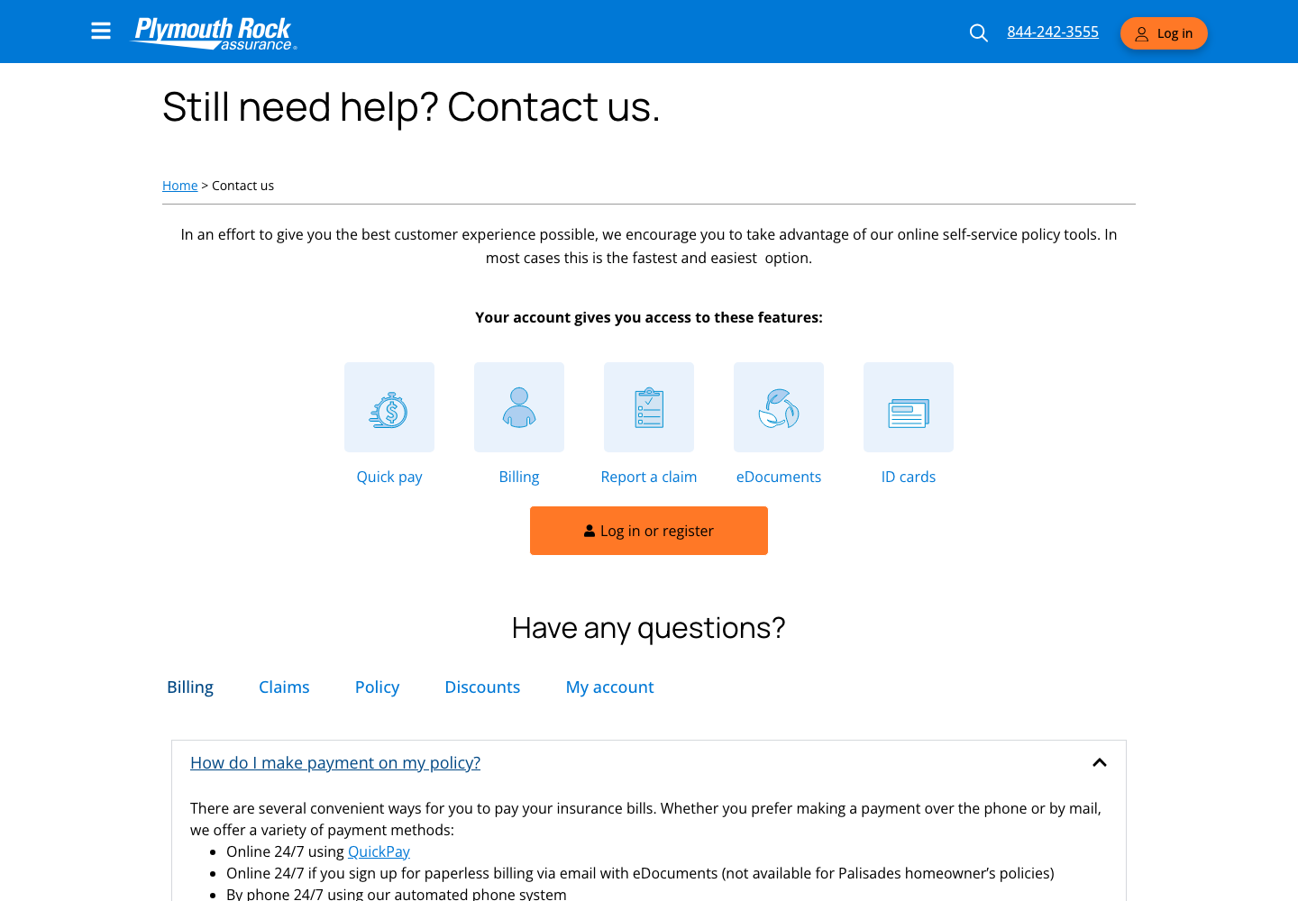 Plymouth Rock Assurance official public support page used to verify this cancellation guide