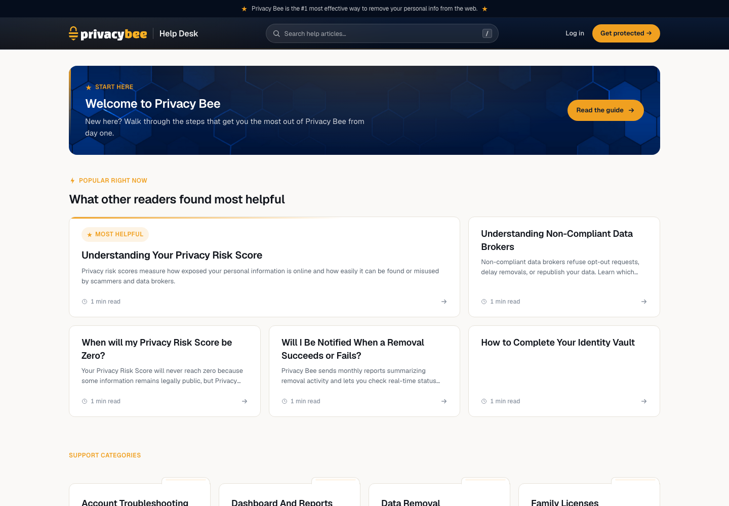 Privacy Bee official public support page used to verify this cancellation guide
