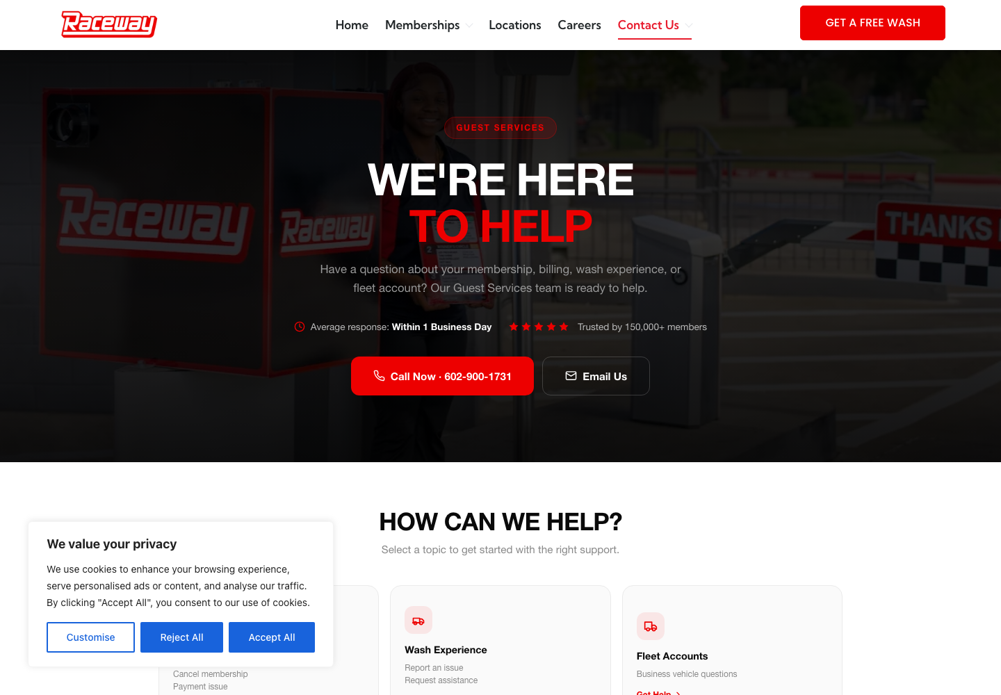 RaceWay Car Wash official public support page used to verify this cancellation guide