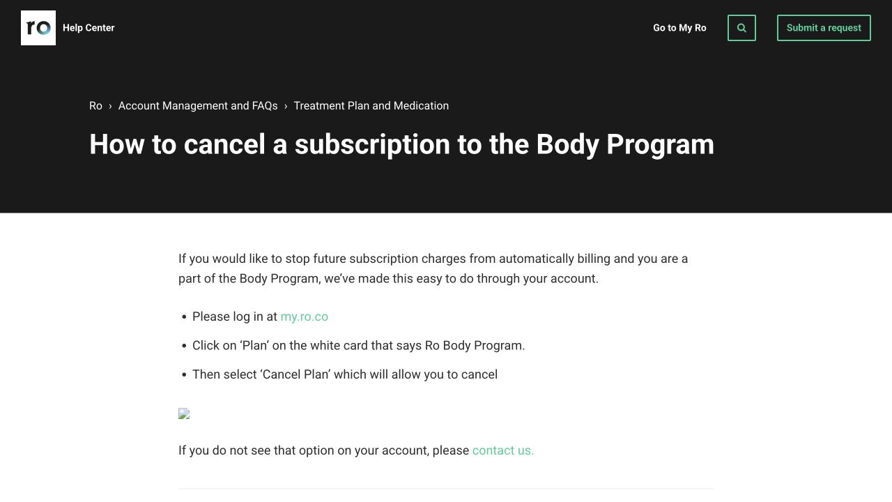 Ro official Body Program cancellation article