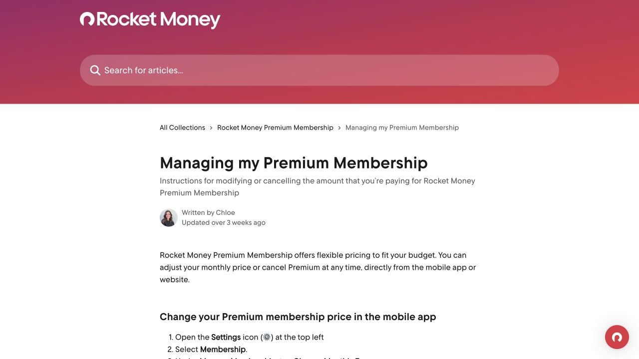 Official Rocket Money cancellation help page
