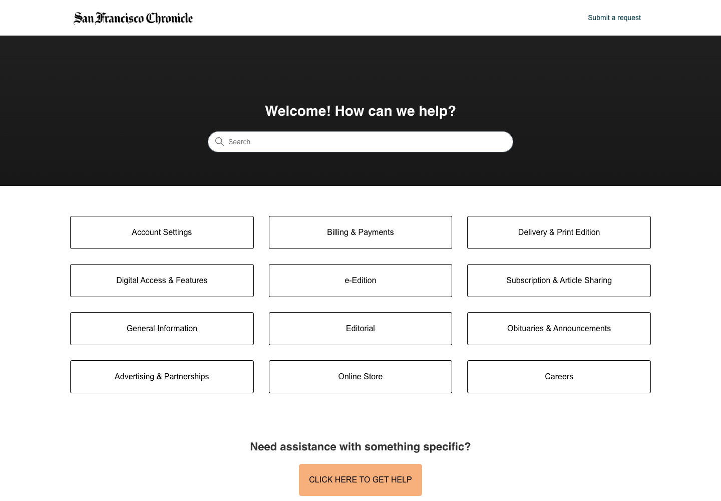 San Francisco Chronicle official public support page used to verify this cancellation guide