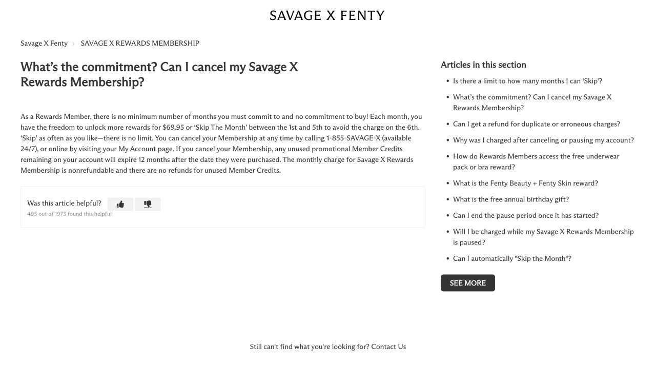 Savage X Fenty official membership cancellation instructions