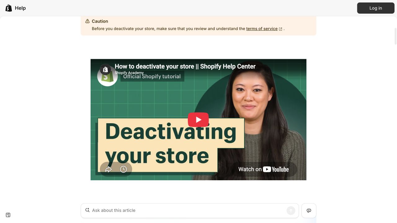Official Shopify cancellation help page