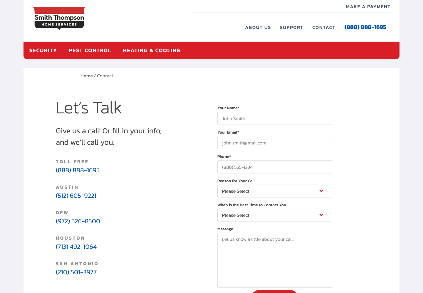 Smith Thompson Home Security official public support page used to verify this cancellation guide