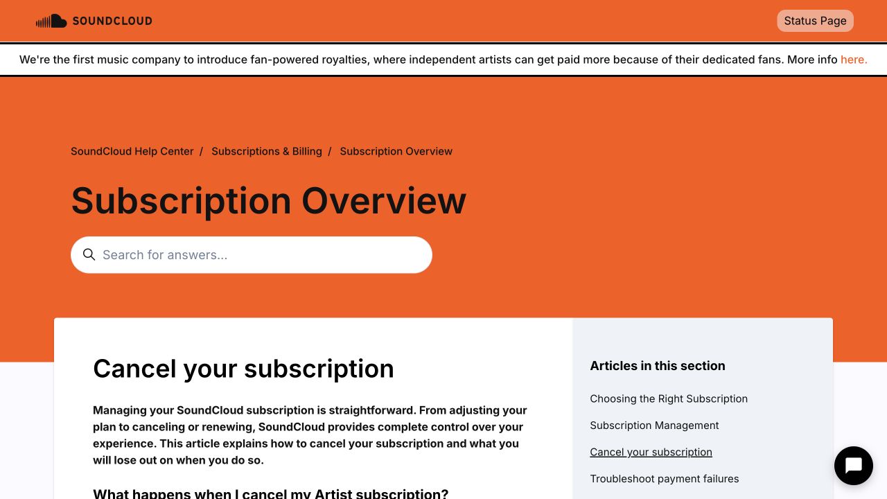 Official Soundcloud Go cancellation help page