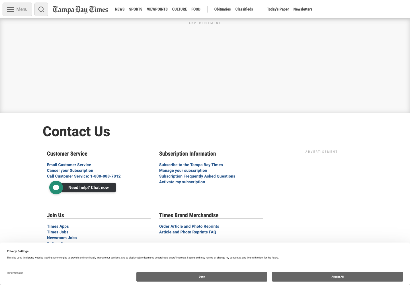 Tampa Bay Times official public support page used to verify this cancellation guide