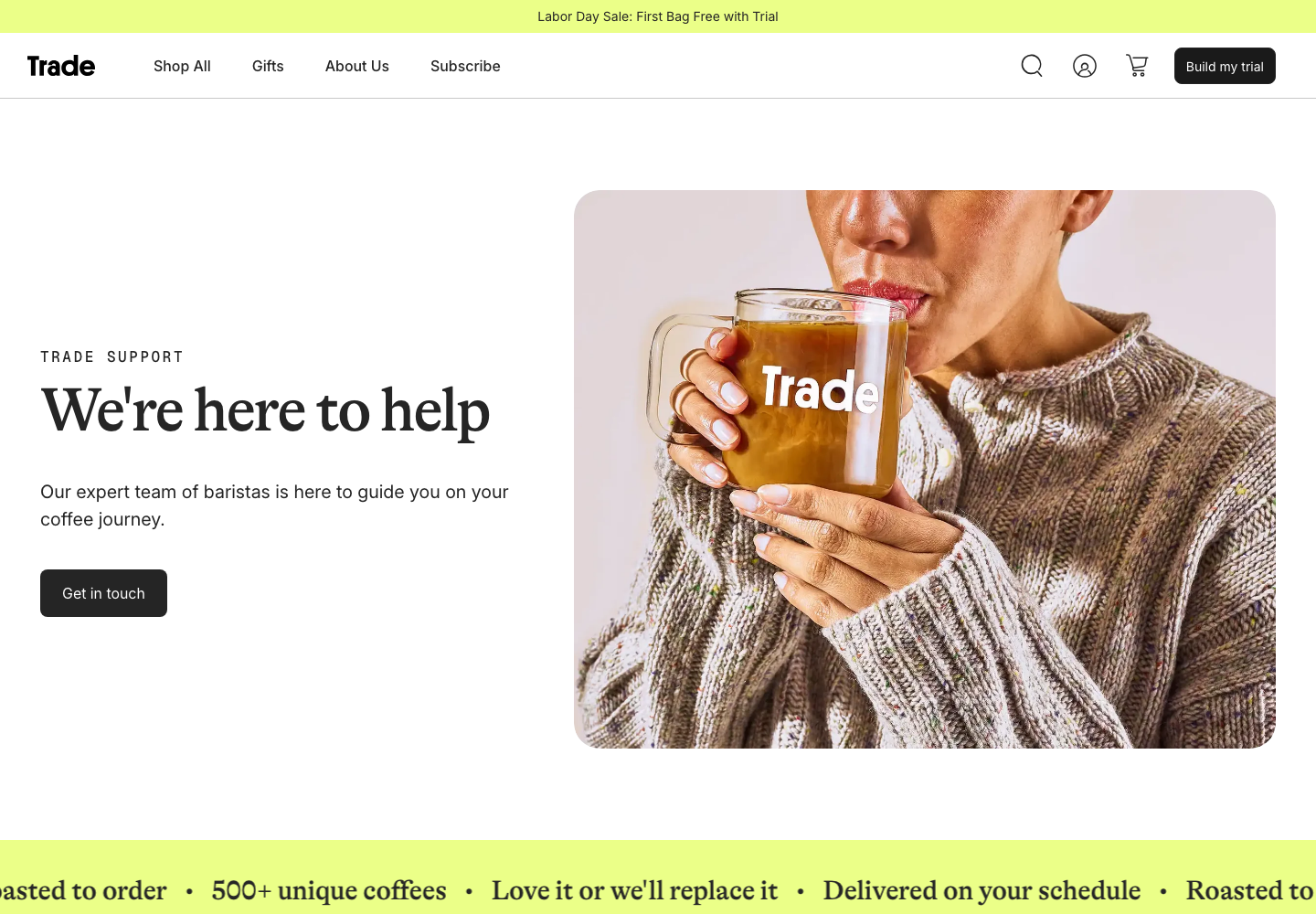 Trade Coffee Subscription official public support page used to verify this cancellation guide