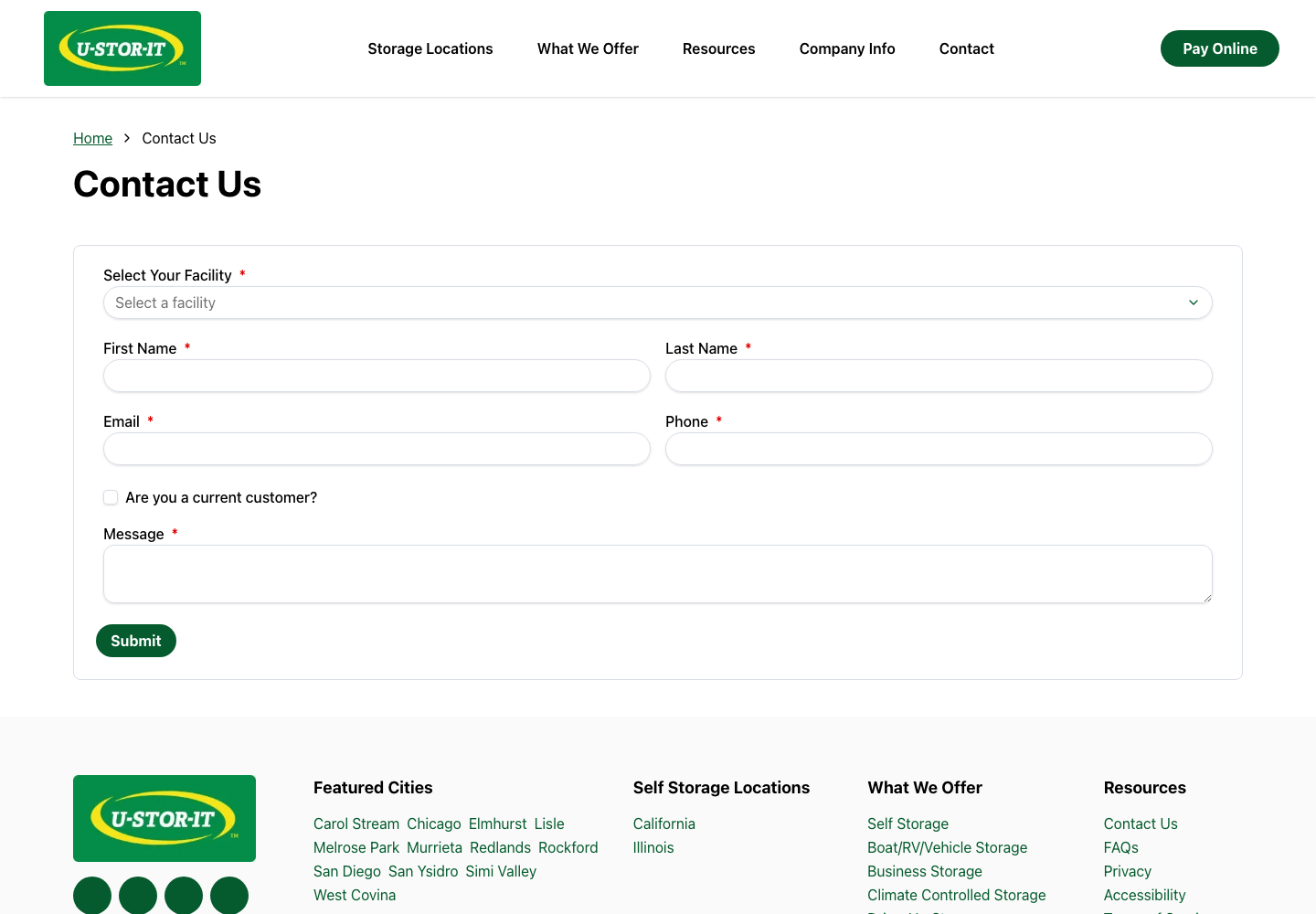 U-Stor-It official public support page used to verify this cancellation guide
