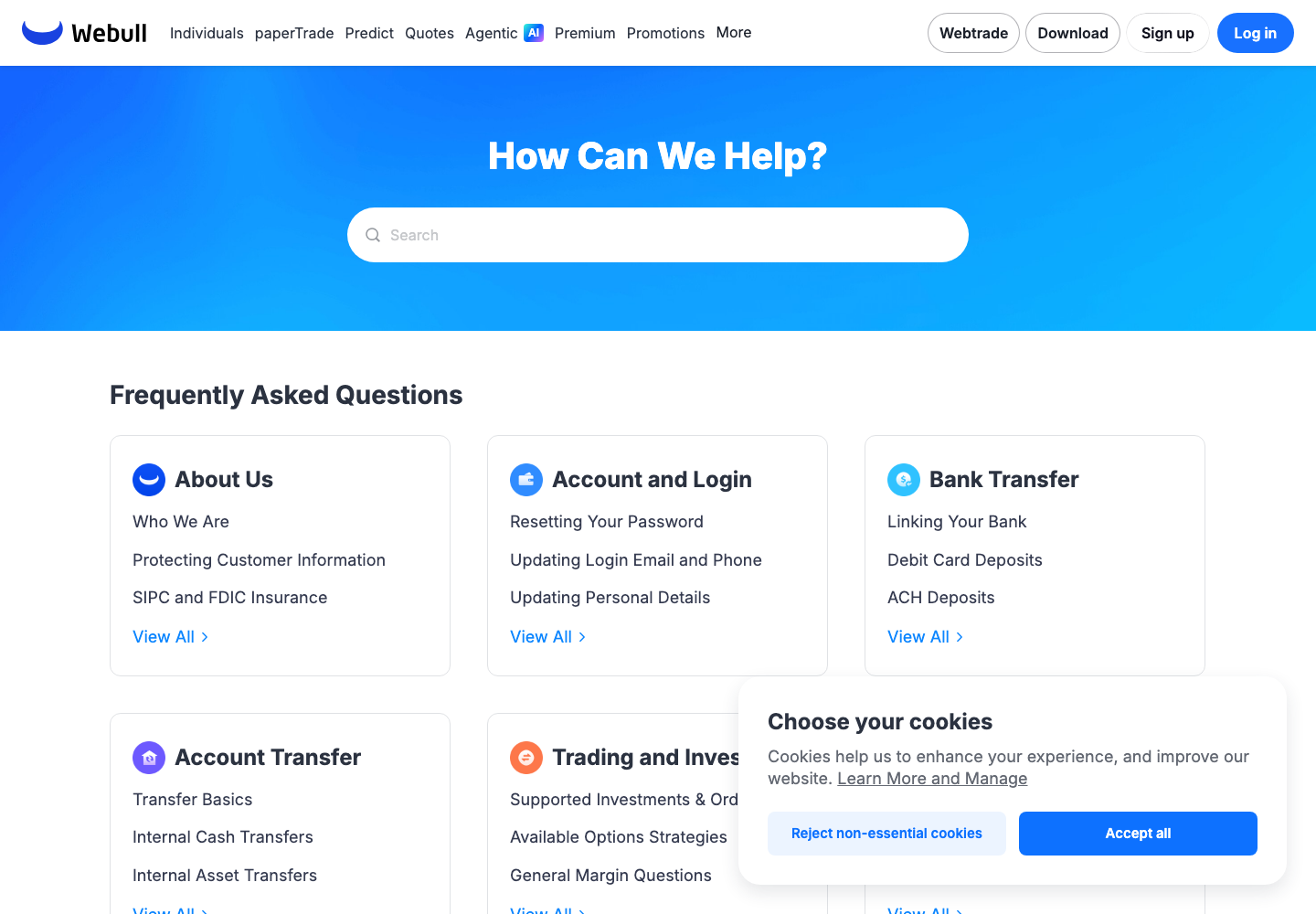 Webull Premium official public support page used to verify this cancellation guide
